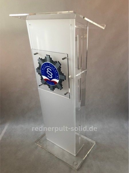 Rednerpult aus Acrylglas mit austauschbarem Logo - BASEL