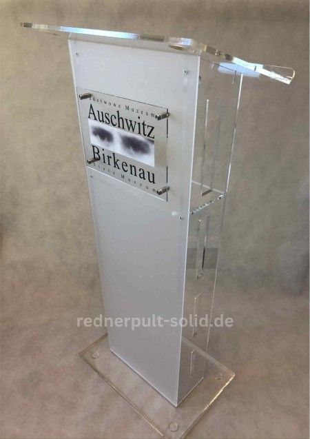 Rednerpult aus Acrylglas mit austauschbarem Logo - BASEL